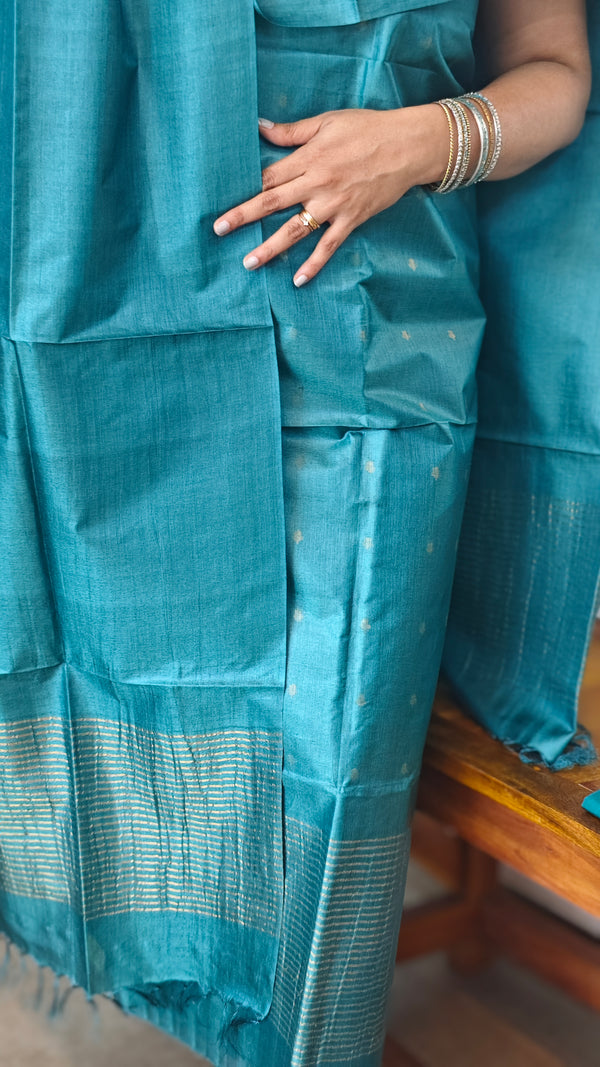 Peacock Green Zari Woven Tussar silk Suit - PT18