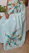 Pastel Blue Painted Silky Kota Saree