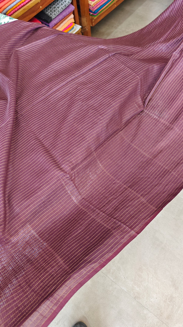 Mauve Wine Thin Striped Semi Silk Saree - BGR9