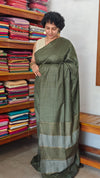 Dark Green Thin Striped Semi Silk Saree - BGR9