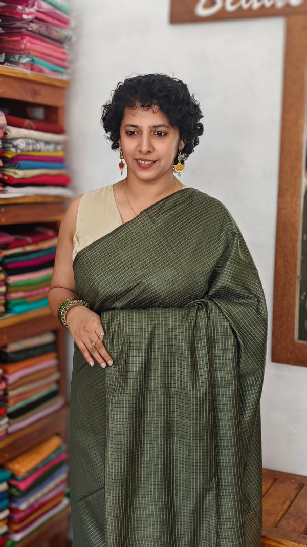 Dark Green Thin Striped Semi Silk Saree - BGR9