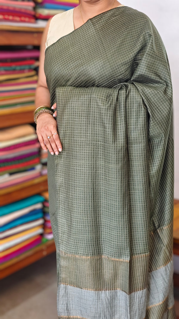 Dark Green Thin Striped Semi Silk Saree - BGR9