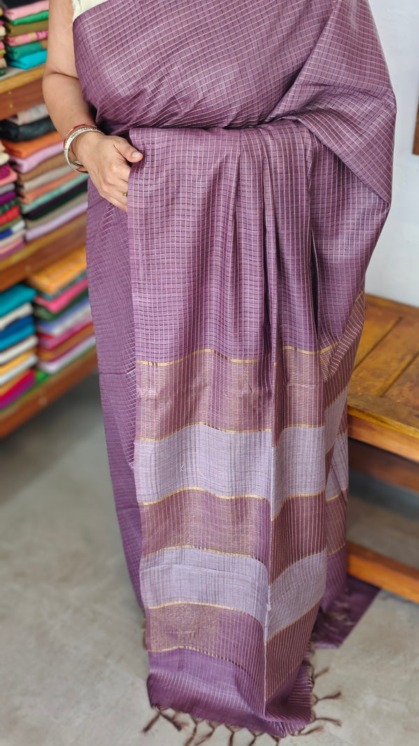 Mauve Thin Striped Semi Silk Saree - BGR9