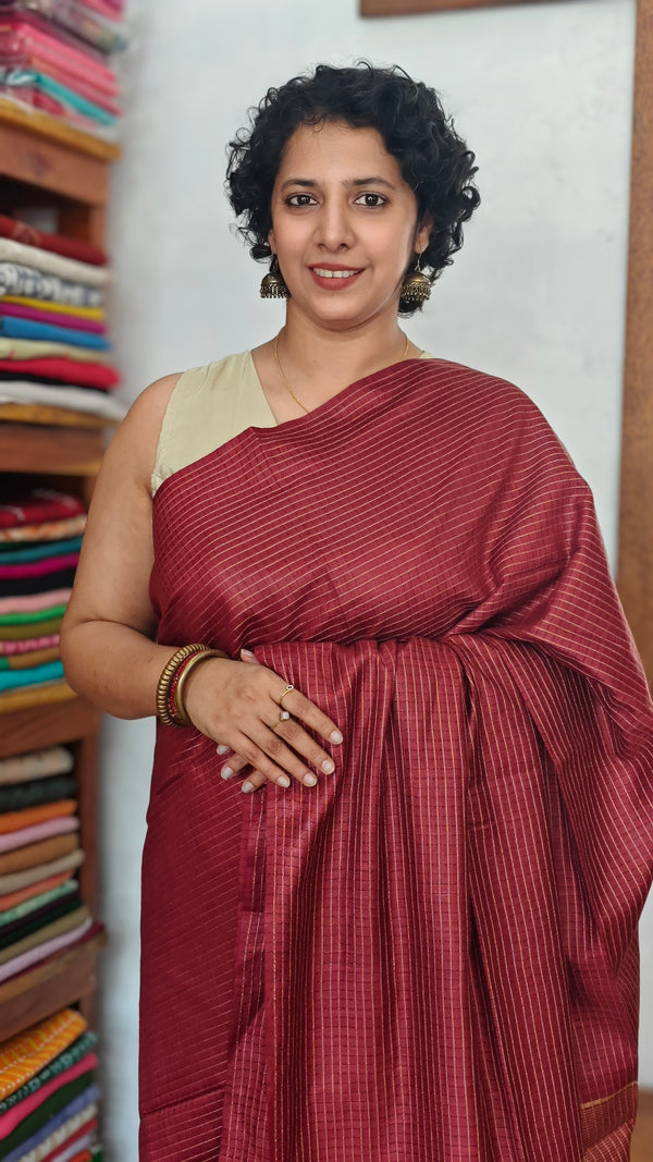 Maroon Thin Striped Semi Silk Saree - BGR9