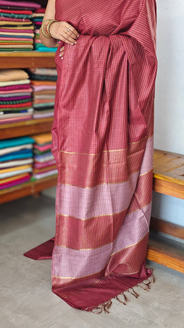 Maroon Thin Striped Semi Silk Saree - BGR9