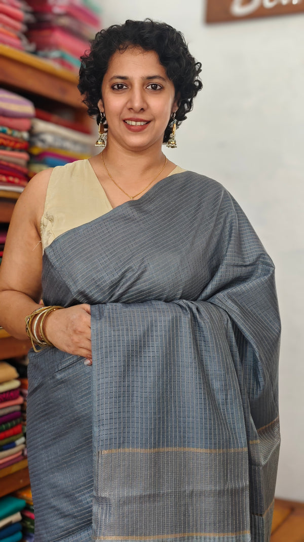 Grey Thin Striped Semi Silk Saree - BGR9