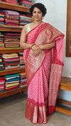 Pink and Dark Peach Bandhani Organza Saree - YK25