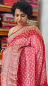 Pink and Dark Peach Bandhani Organza Saree - YK25