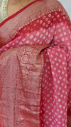 Pink and Dark Peach Bandhani Organza Saree - YK25