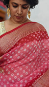 Pink and Dark Peach Bandhani Organza Saree - YK25