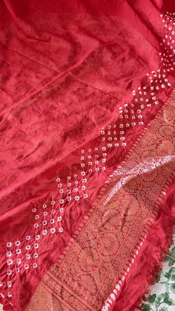 Pink and Dark Peach Bandhani Organza Saree - YK25