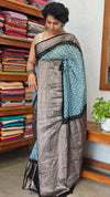 Dusky Blue and Black Organza Bandhani Saree - YK25