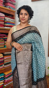 Dusky Blue and Black Organza Bandhani Saree - YK25