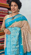Golden Beige and Blue Organza Bandhani Saree - YK25