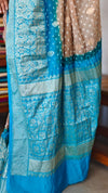Golden Beige and Blue Organza Bandhani Saree - YK25