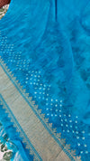 Golden Beige and Blue Organza Bandhani Saree - YK25
