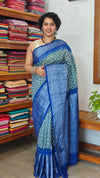 French Gray and Royal Blue Organza Bandhani Saree - YK25
