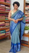French Gray and Royal Blue Organza Bandhani Saree - YK25