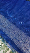 French Gray and Royal Blue Organza Bandhani Saree - YK25