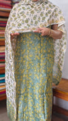 Green and Cream Block Printed Maheshwari Suit - SL291