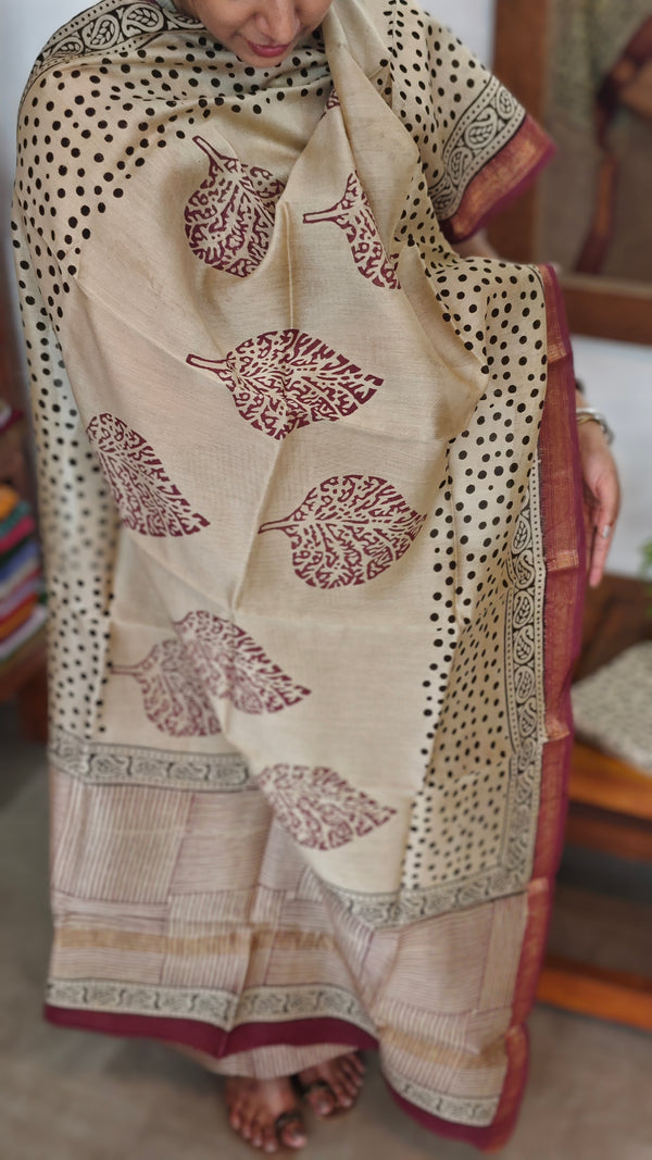 Mauve and Beige Block Printed Maheshwari Suit - SL291