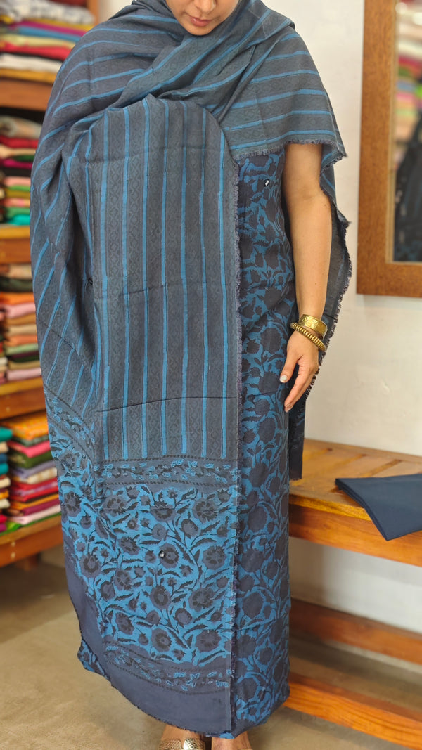 Navy Blue Block Printed Modal Cotton Suit
