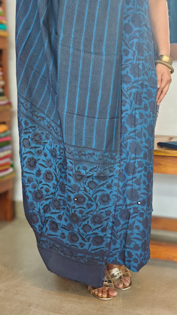 Navy Blue Block Printed Modal Cotton Suit