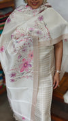 Cream and Gold Checked Semi Silk Suit - D1 - CSU7