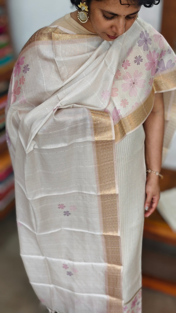 Cream and Gold Zari Striped Suit - D2 - CSU7