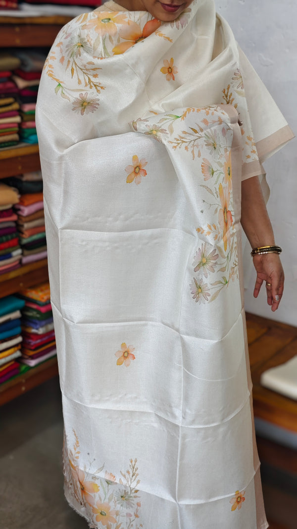 Cream and Gold Semi Silk Zari Checked Suit - D4 - CSU7
