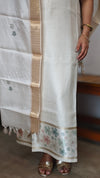 Cream and Gold Zari Striped Semi Silk Suit - D5 - CSU7