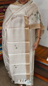 Cream and Gold Zari Striped Semi Silk Suit - D5 - CSU7