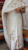 Cream and Gold Zari woven Semi Silk Suit - D7 - CSU7