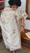 Cream and Gold Zari woven Semi Silk Suit - D7 - CSU7
