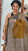 SQ39 - Mustard Hand Block Printed Kota Doria Saree