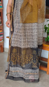 SQ39 - Mustard Hand Block Printed Kota Doria Saree