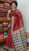 SQ39 - Maroon and Black Hand Block Printed Kota Doria Saree