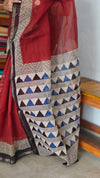 SQ39 - Maroon and Black Hand Block Printed Kota Doria Saree