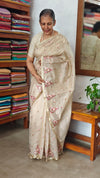 Light Beige Tissue Kota Embroidered Saree