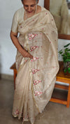 Light Beige Tissue Kota Embroidered Saree