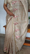 Light Beige Tissue Kota Embroidered Saree