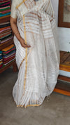 Off White and Gold Pure Linen Saree - LN26