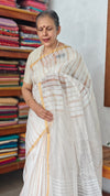 Off White and Gold Pure Linen Saree - LN26