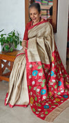Beige Desi tussar Silk Saree with Kalamkari Pallu