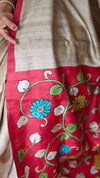 Beige Desi tussar Silk Saree with Kalamkari Pallu