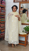 Butter Yellow Embroidered Crushed Organza Suit - 20442