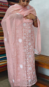 Pastel Pink Embroidered Crushed Organza Suit - 20442