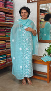 Sky Blue Embroidered Crushed Organza Suit - 20442