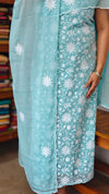 Sky Blue Embroidered Crushed Organza Suit - 20442