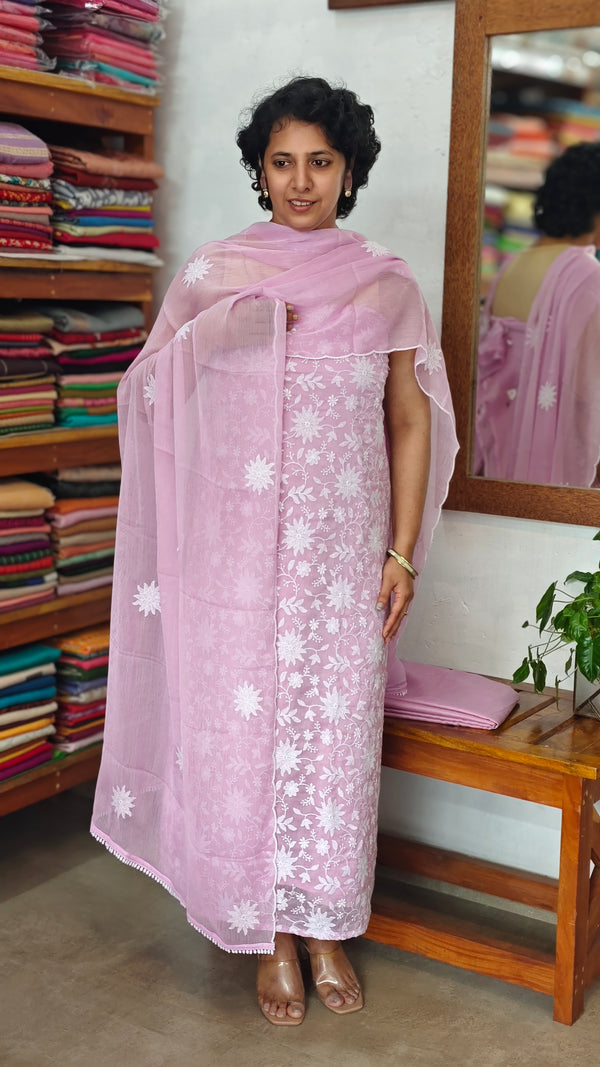 Lilac Embroidered Crushed Organza Suit - 20442